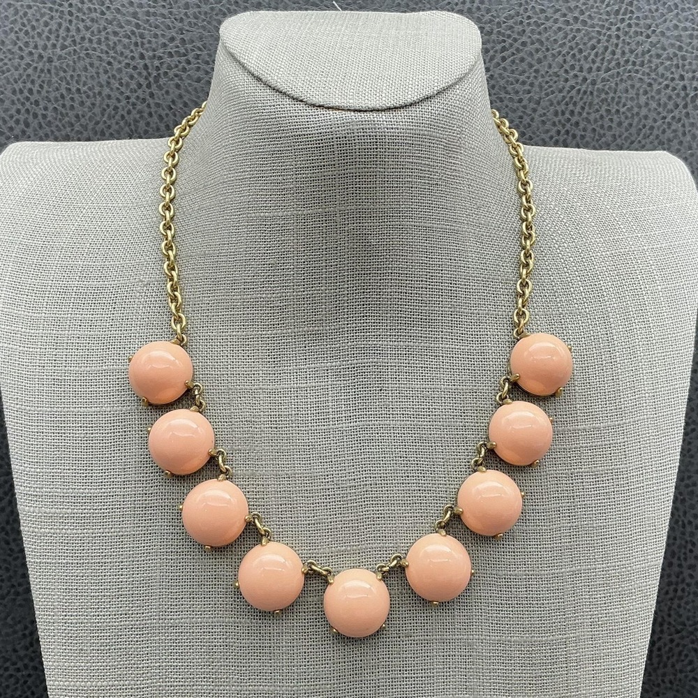 J. Crew Necklace Gold Tone Pink Round Bib Womens Statement Jewelry 18 Inchโ